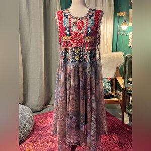 Johnny Was Multicolor Floral Patchwork Midi Dress